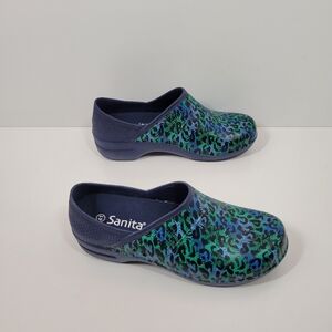 Sanita Aero Motion Blue Green Animal Print Slip Resistant Clog Shoe Women 41/10